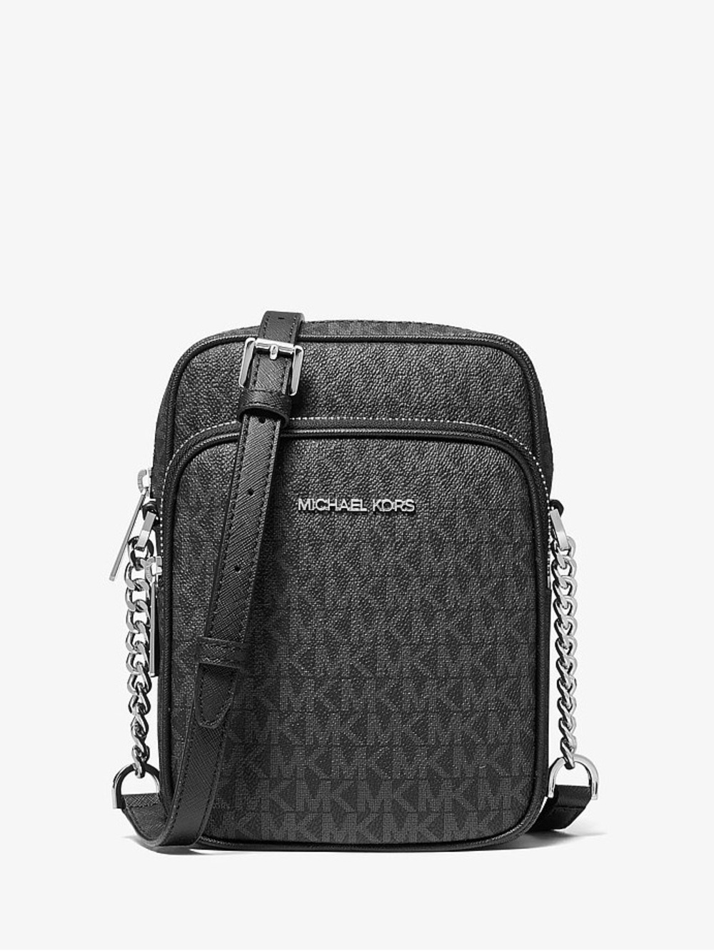 Michael Kors Black MK Monogram Crossbody with Chain Strap